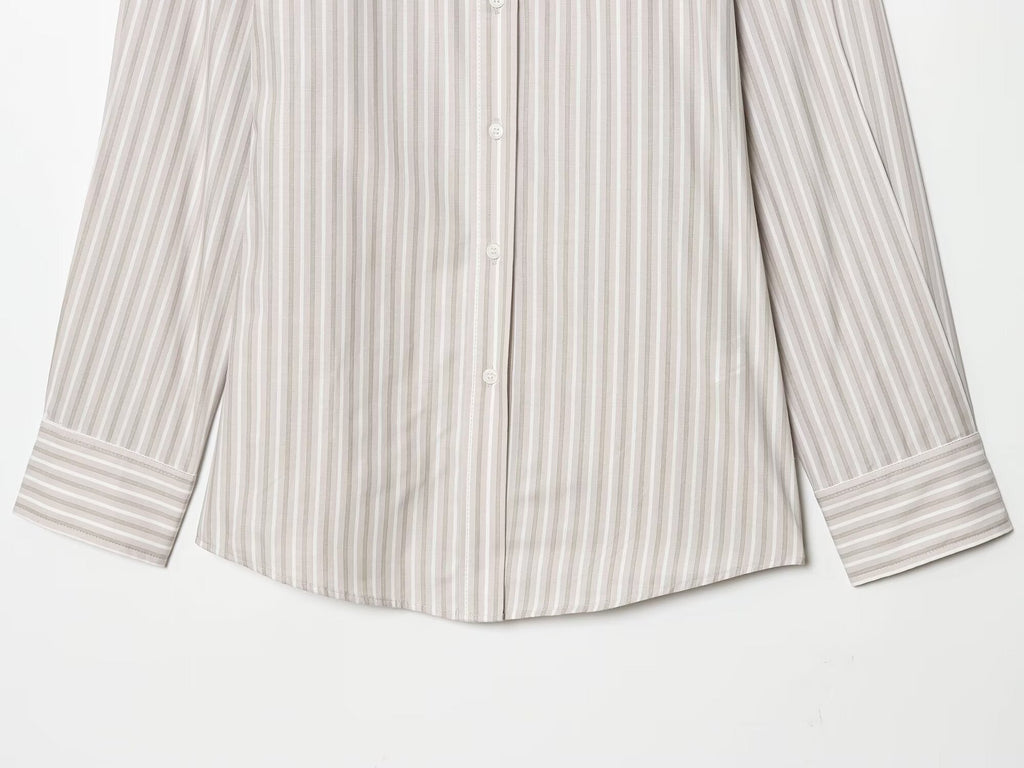 Women's Casual Lapel Striped Poplin Shirt