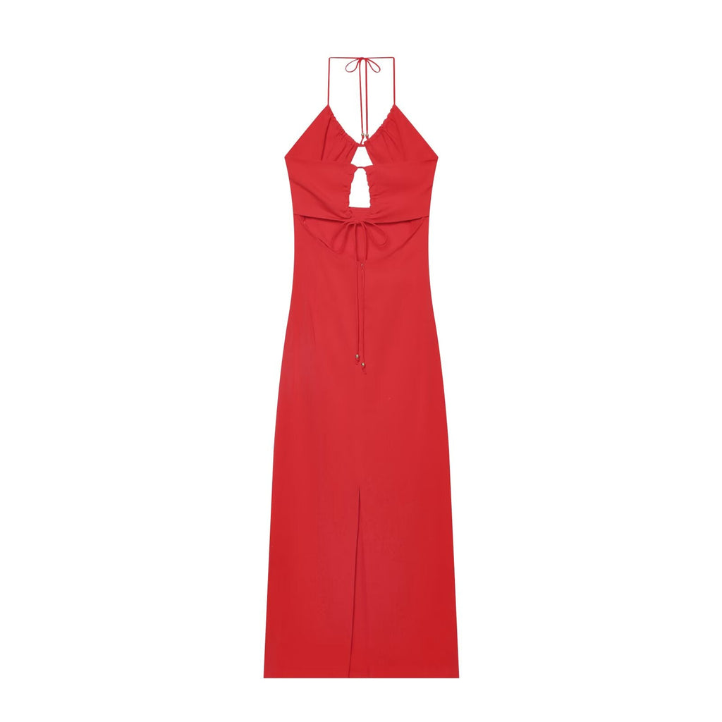 Women's straight pleated halter neck dress