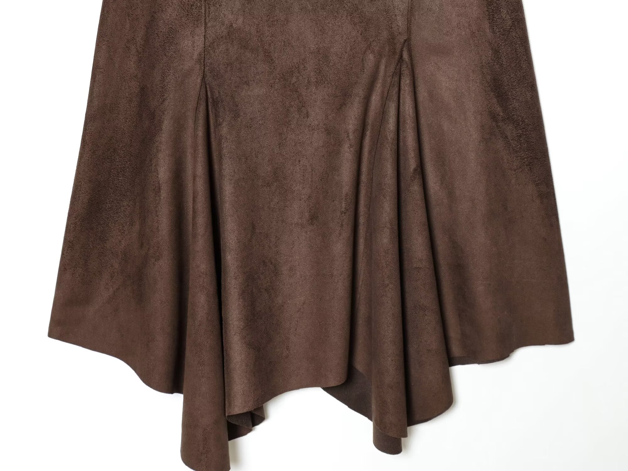 Women's asymmetrical suede effect MIDI skirt