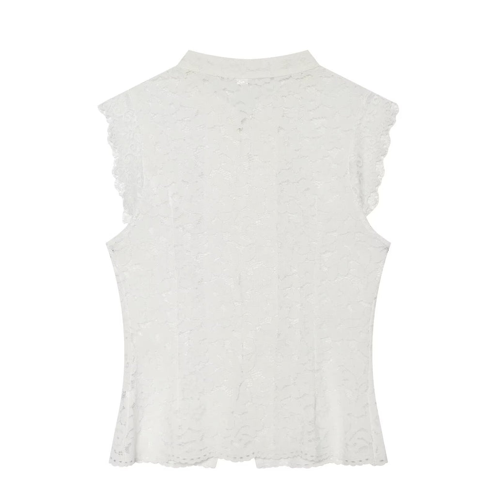 Women's lace hollow out buckle sleeveless vest