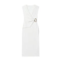 Women's 2025 new fashion pleated V-neck Twill Midi dress