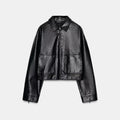Women's new fashion black Lapel Faux Leather jacket Coat + Shorts Skirts