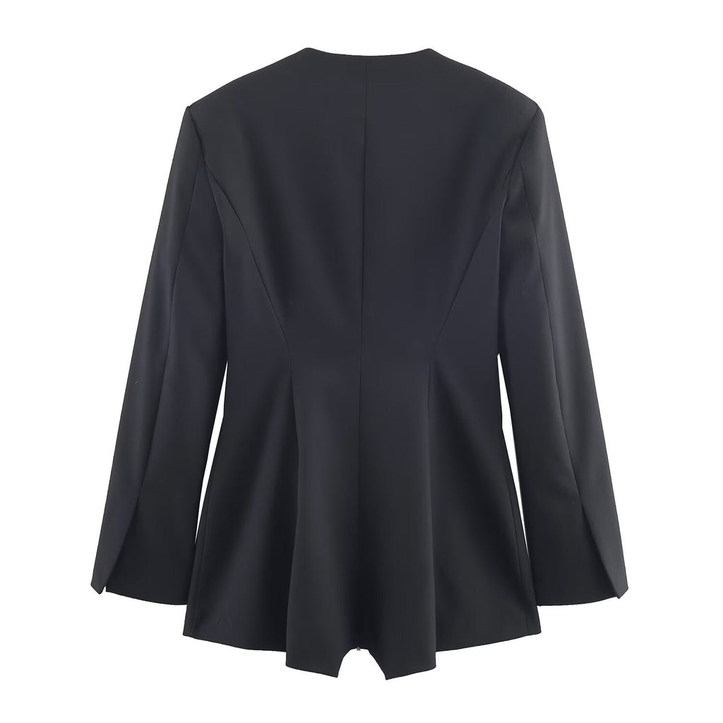 Women's black V-neck Blazer Coat style short jumpsuit