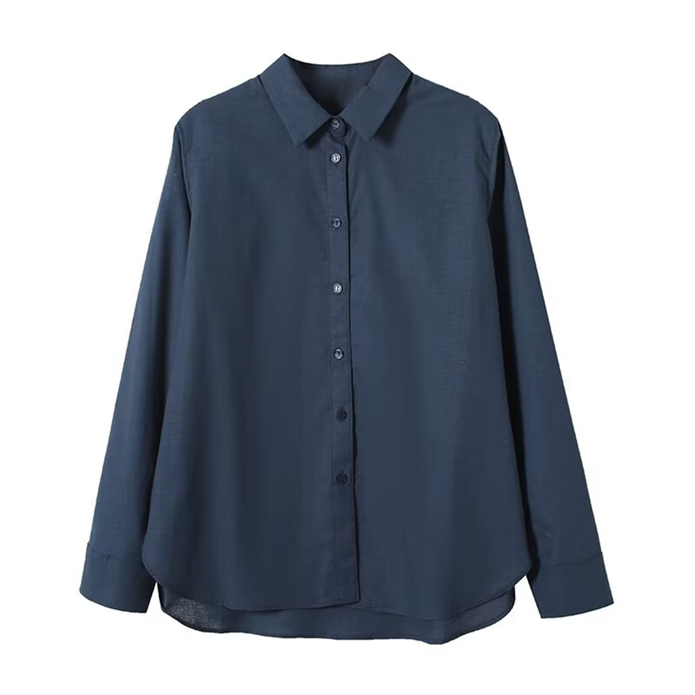 Women's solid color linen blend long sleeved shirt