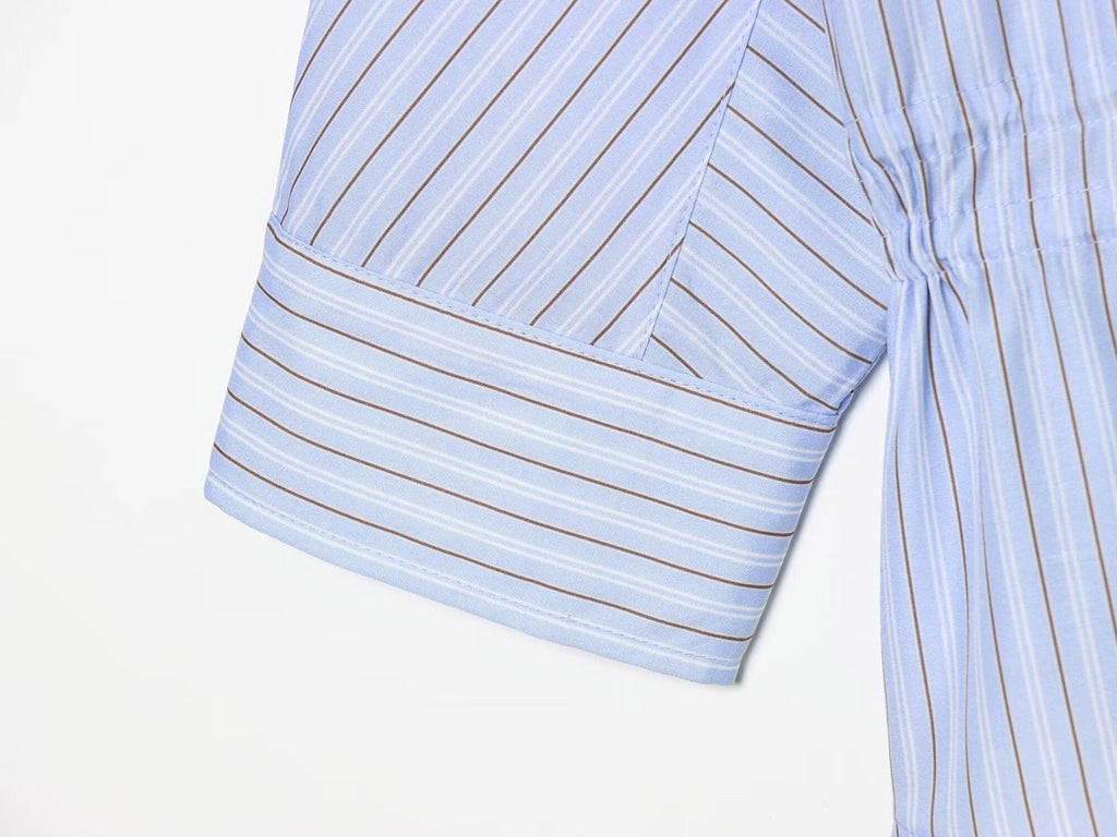 Women's bow decoration casual striped shirt