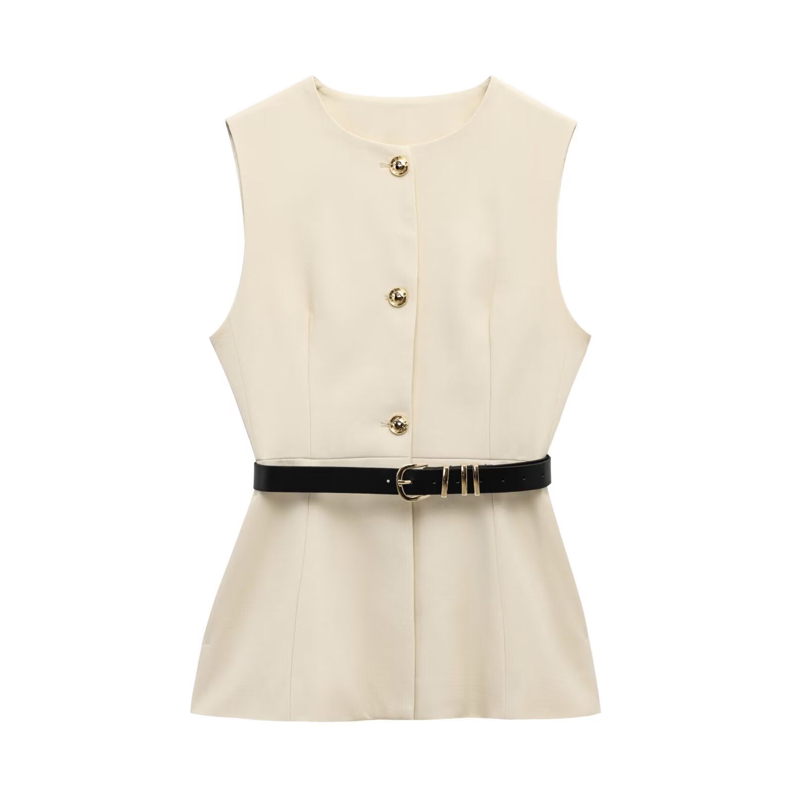 Women's new fashion with Belt casual single breasted O-Neck vest+Pants Women's suit