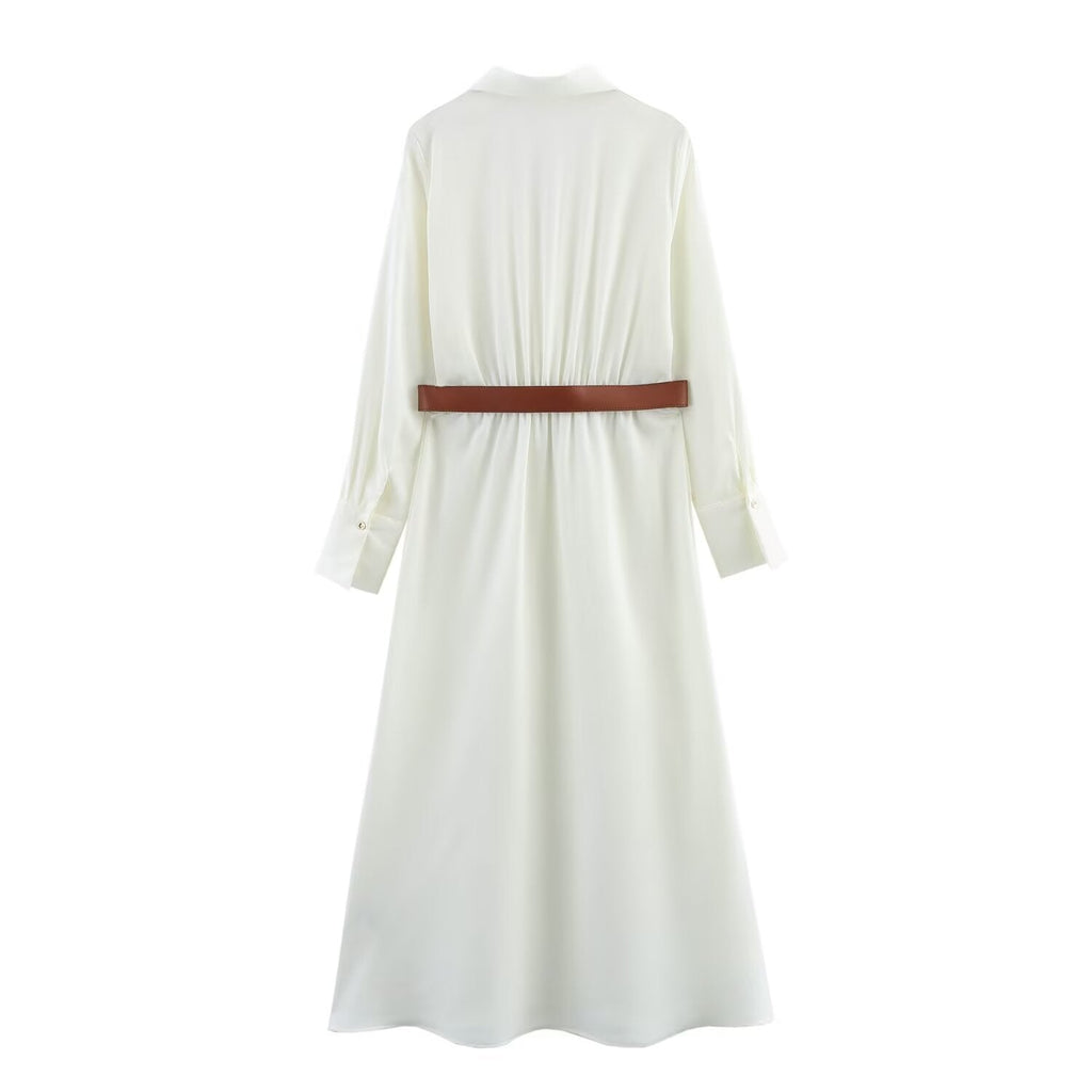 Women 2025 Autumn New Fashion Wear a belt shirt style Dress Vintage Long Sleeve Female Dresses