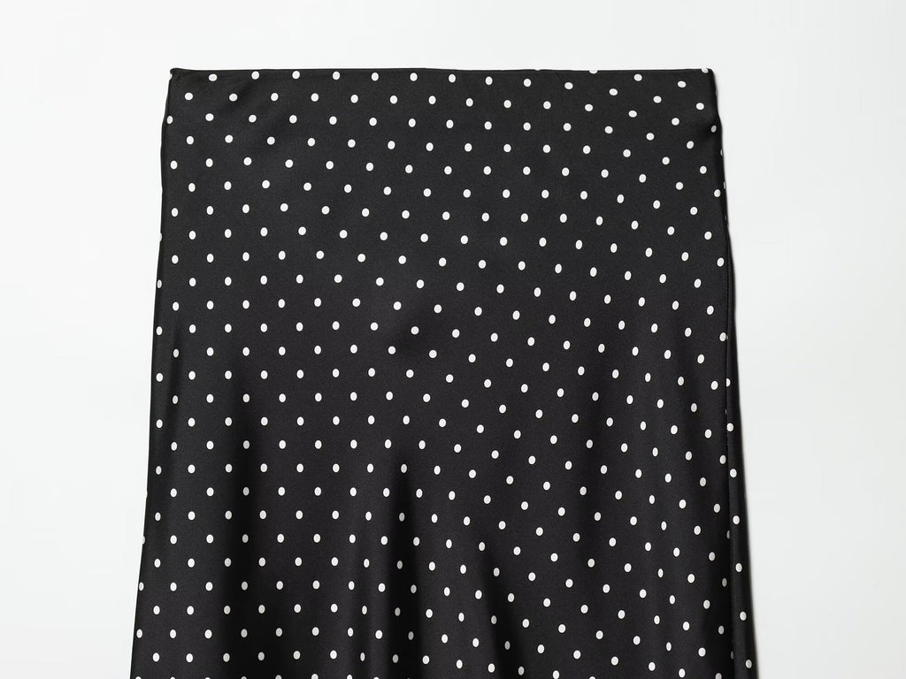 Women's polka dot satin texture MIDI skirt