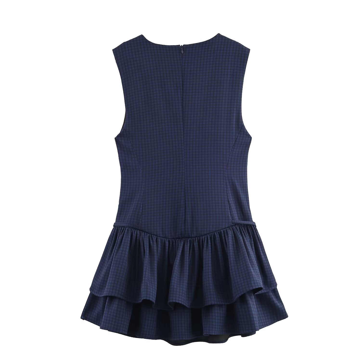 Women's new layered decoration sleeveless plaid mini dress