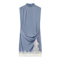 Women's lace hem satin textured dress