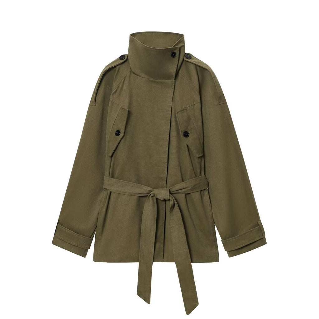 Women's new fashion with Belt loose cotton windbreaker Coat