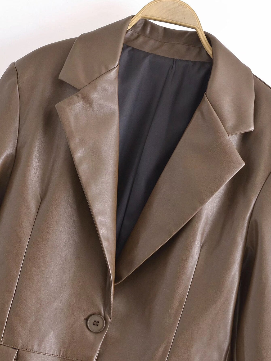Women's new fashion casual patchwork imitation leather suit jacket