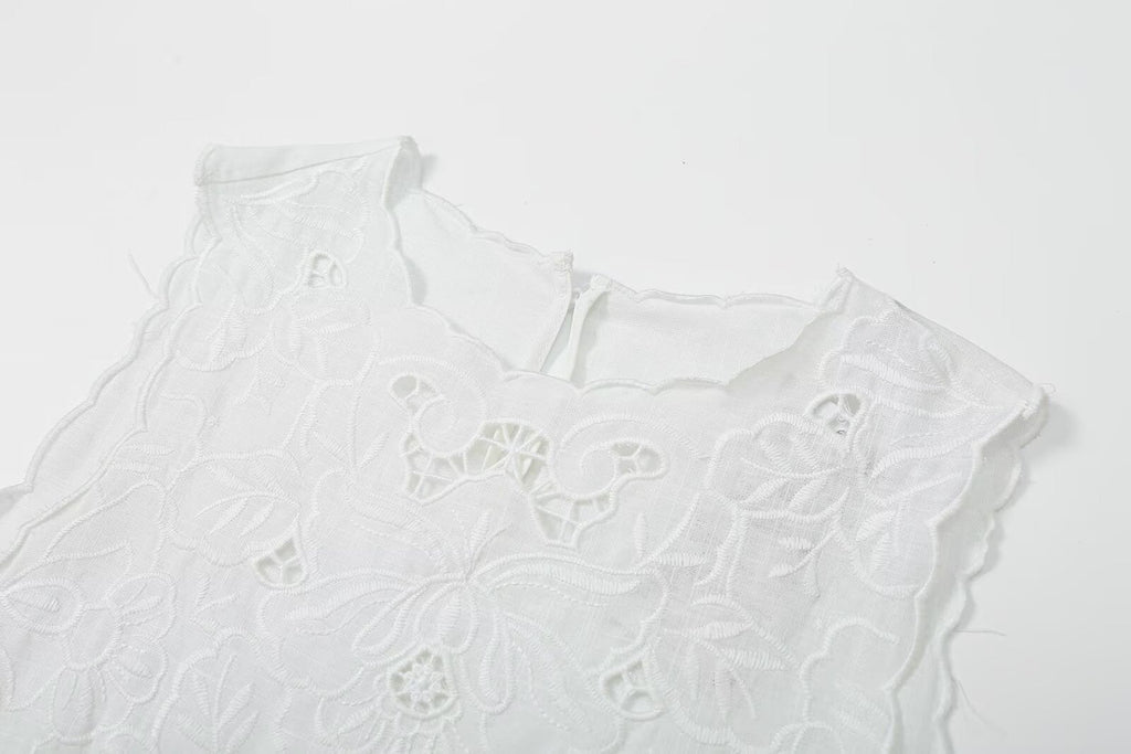 Women's bow decoration hollow embroidery top