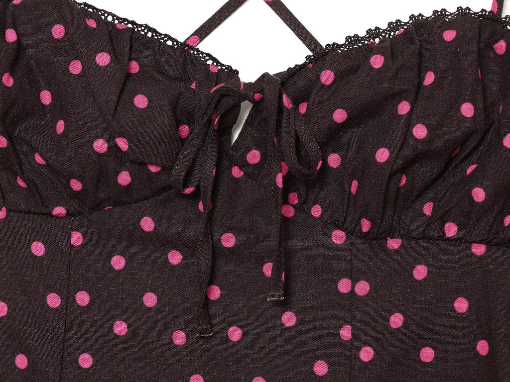 Women's polka dot suspender MIDI dress
