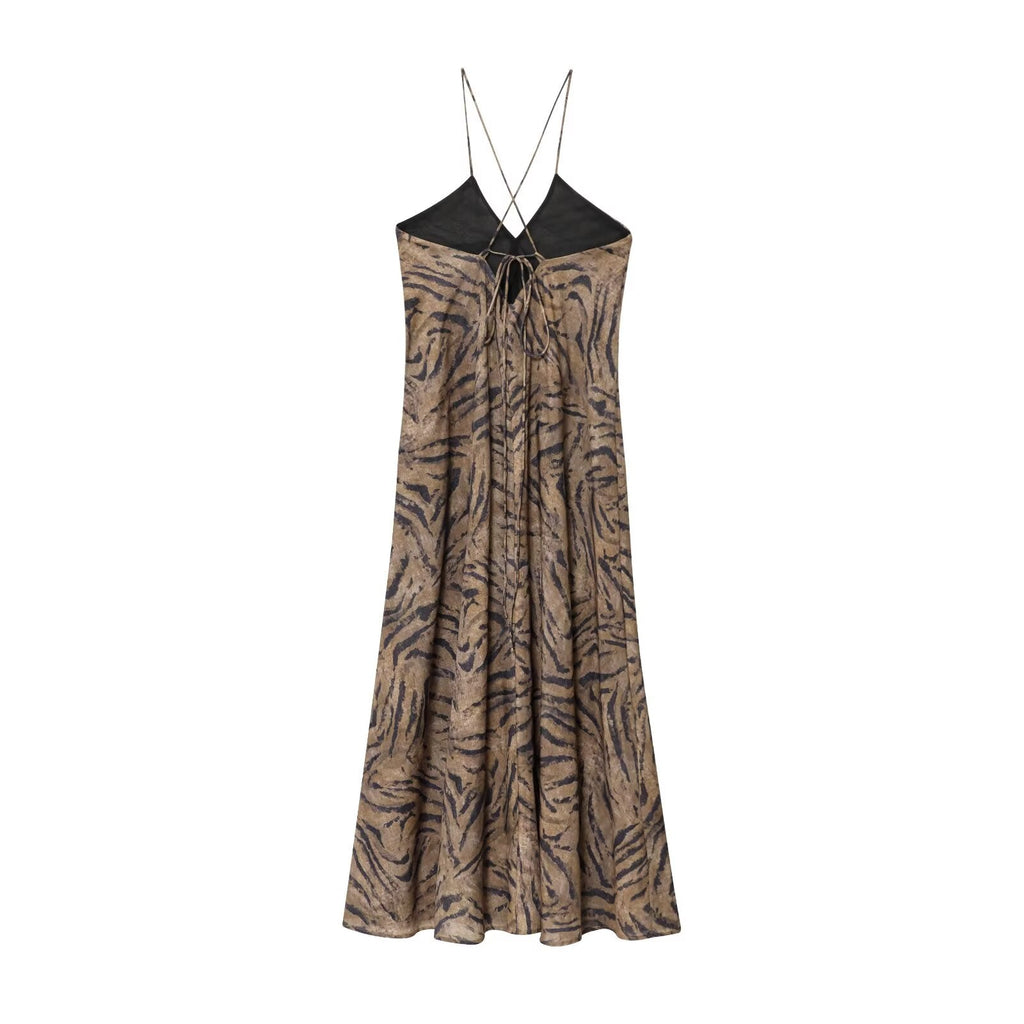 Women's Summer Fashion Vacation Style Sexy Printed suspender Midi Dress