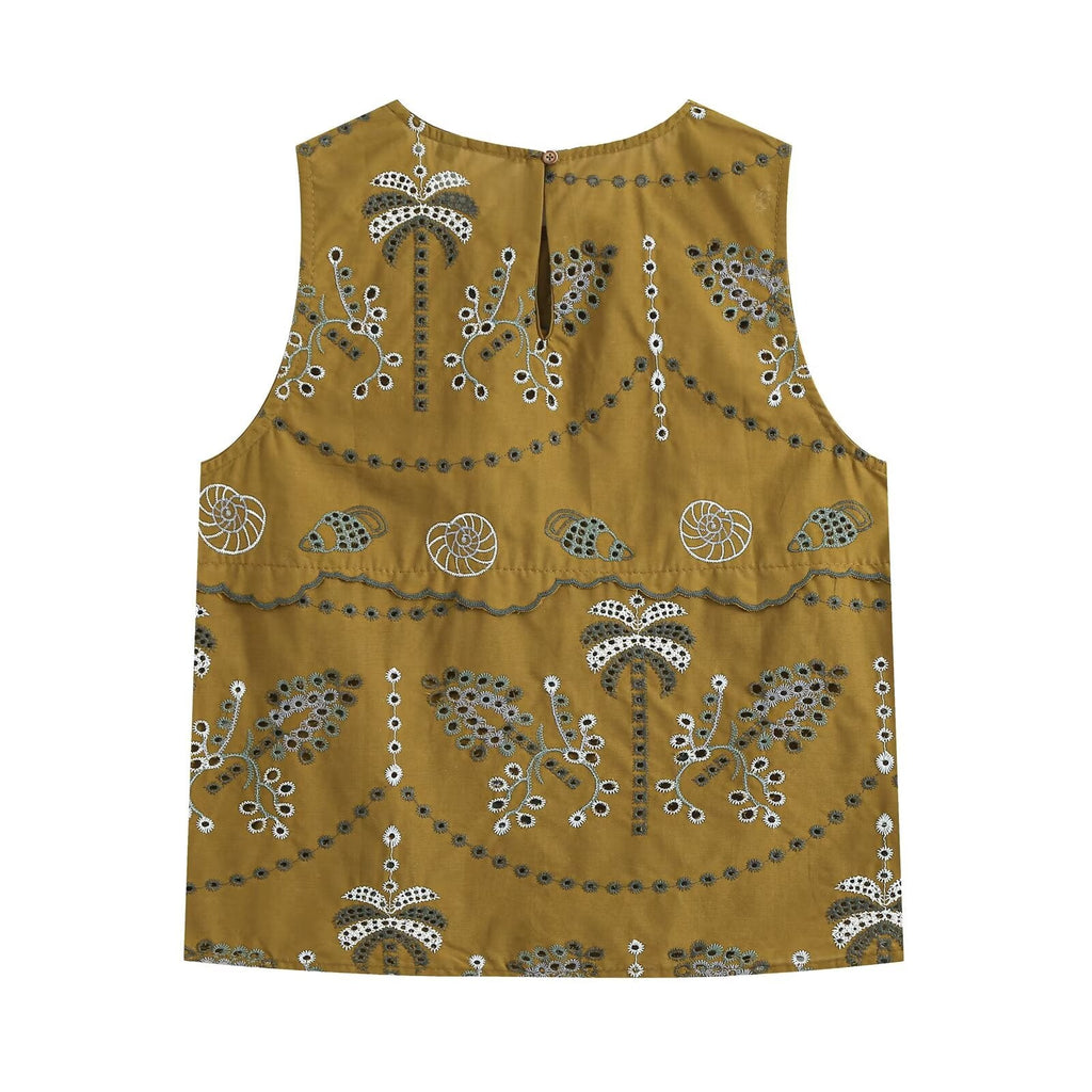 suit Women's 2 pieces hollowed out embroidered sleeveless top+skirt