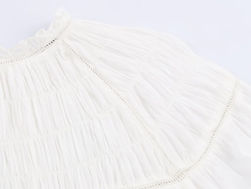 Women's embroidery decoration loose pleated shirt
