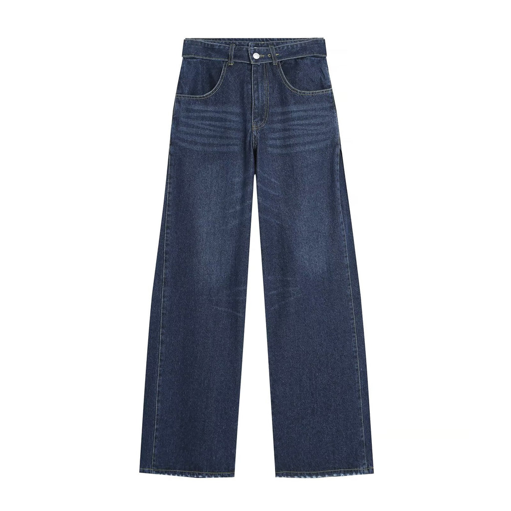 suit Women's 2 pieces denim effect breasted top+pleated jeans