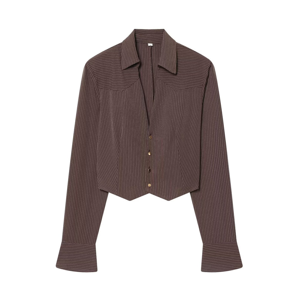 Women's casual short lapel striped shirt