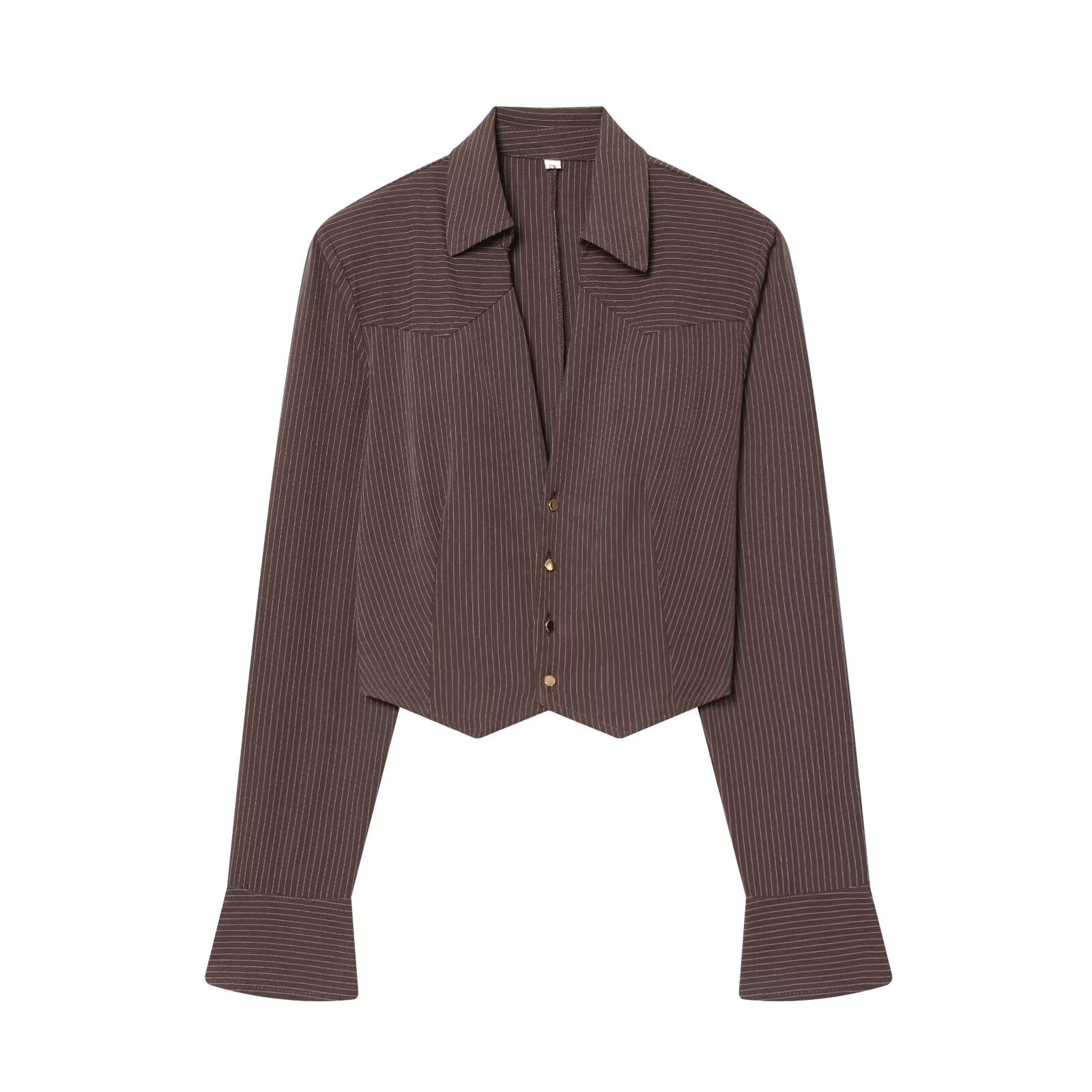 Women's casual short lapel striped shirt