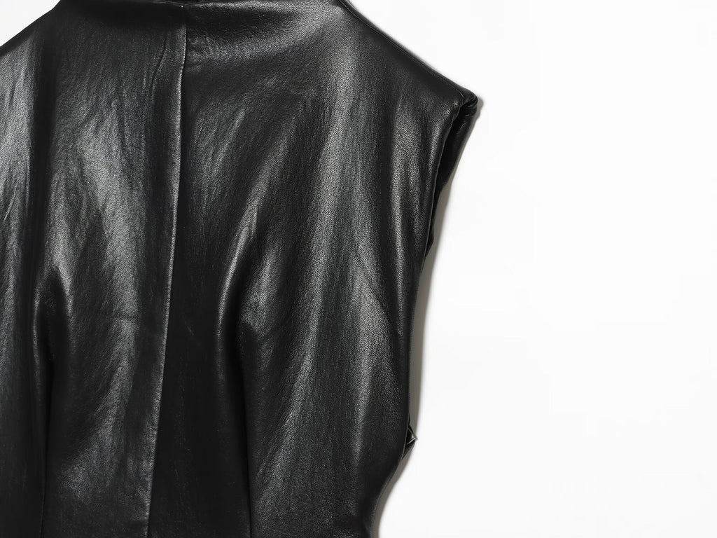 Women's with shoulder pads leather effect mini dress