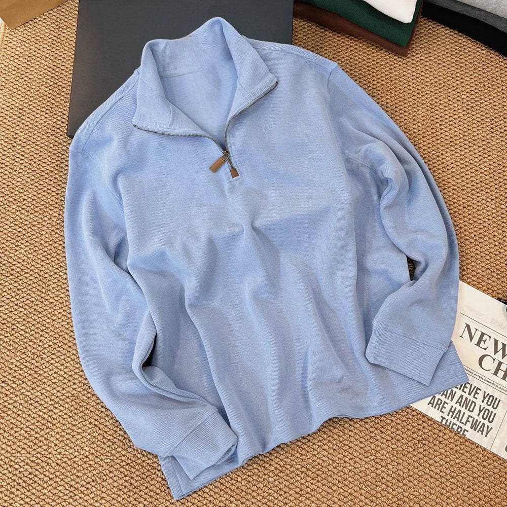 Women's semi-zipper pullover stand collar long sleeve knitted sweater polo shirt