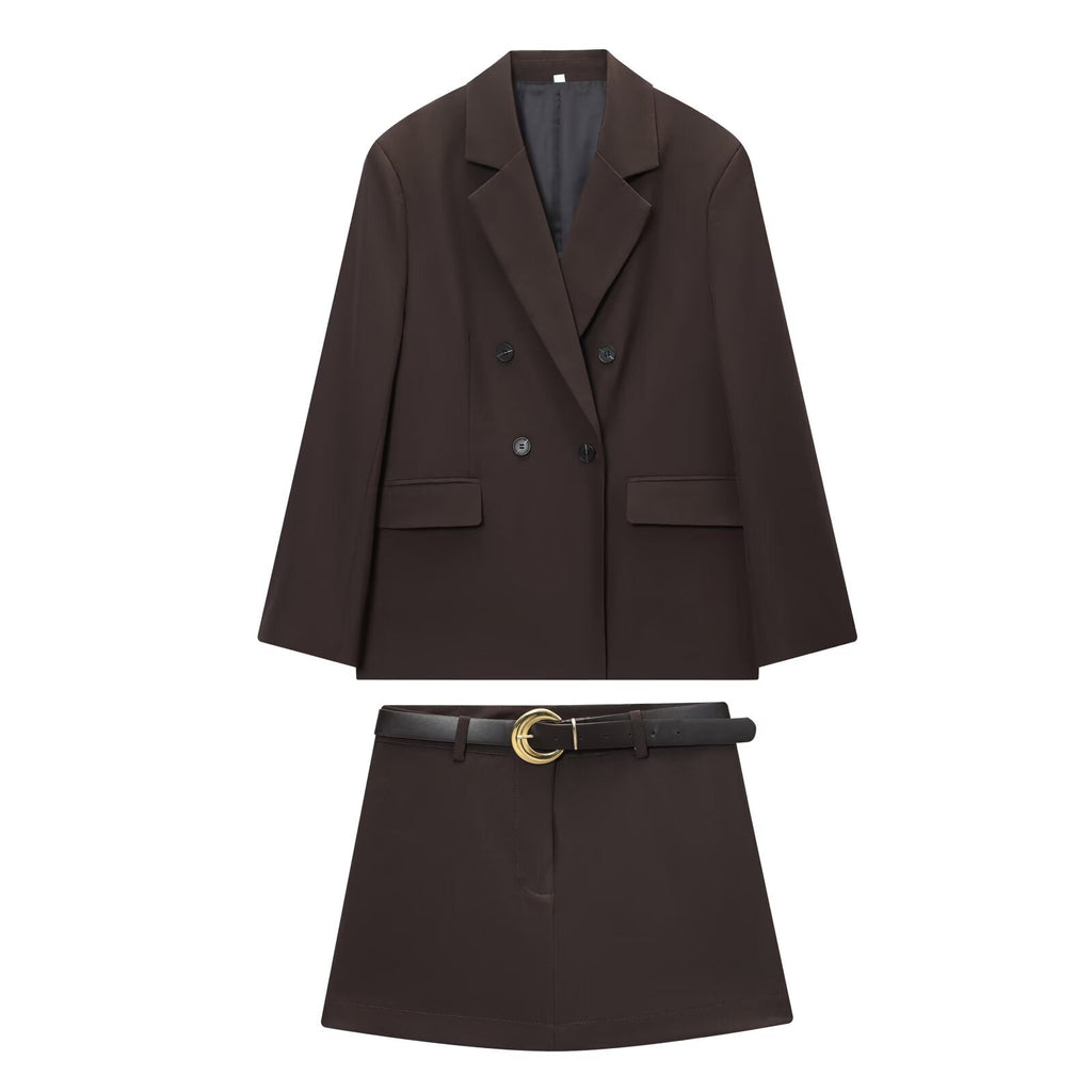 suit Women's 2 pieces loose double breasted Blazer Coat +culottes