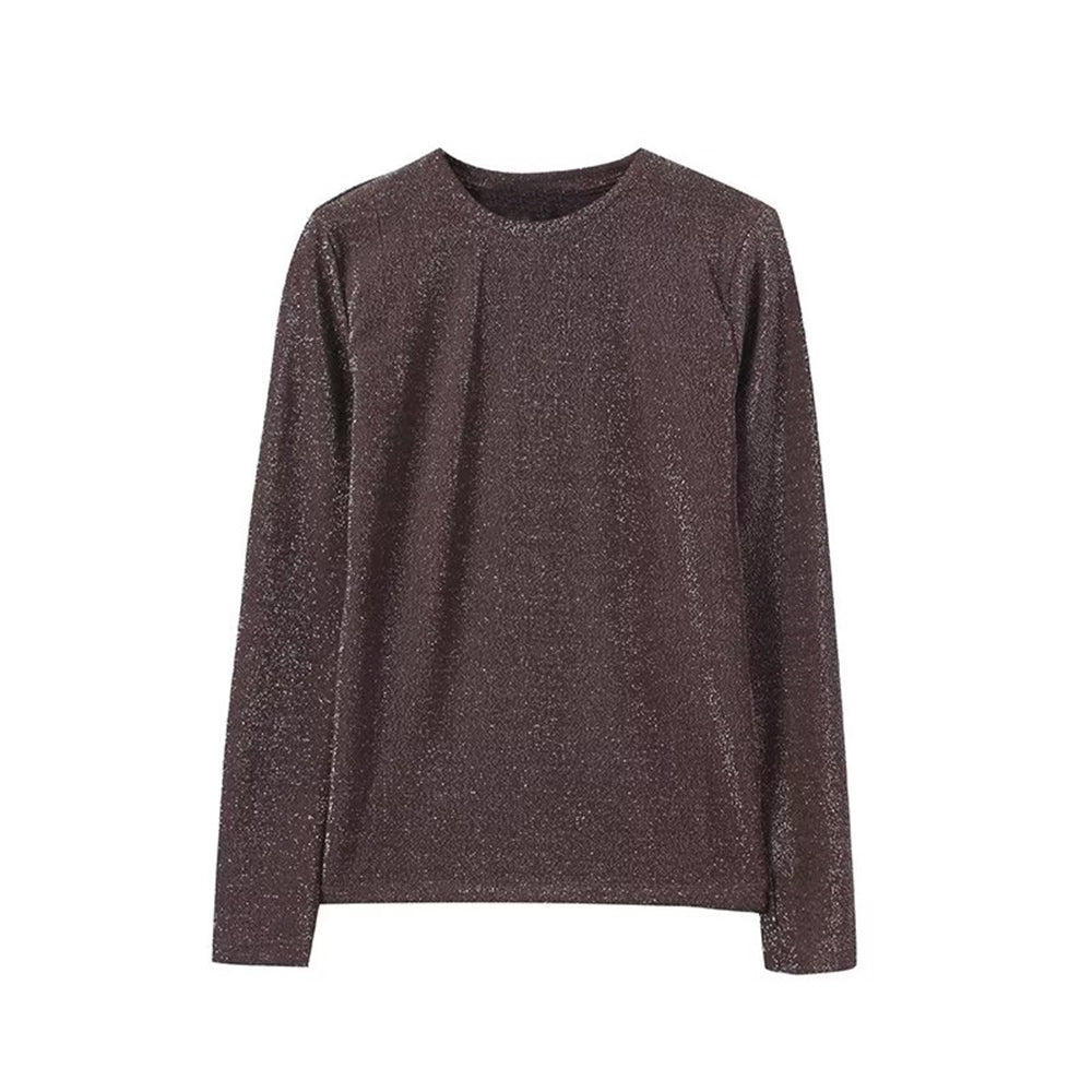 Women's metallic thread slim O Neck T-shirt