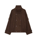 Women's standing collar double breasted woolen Coat