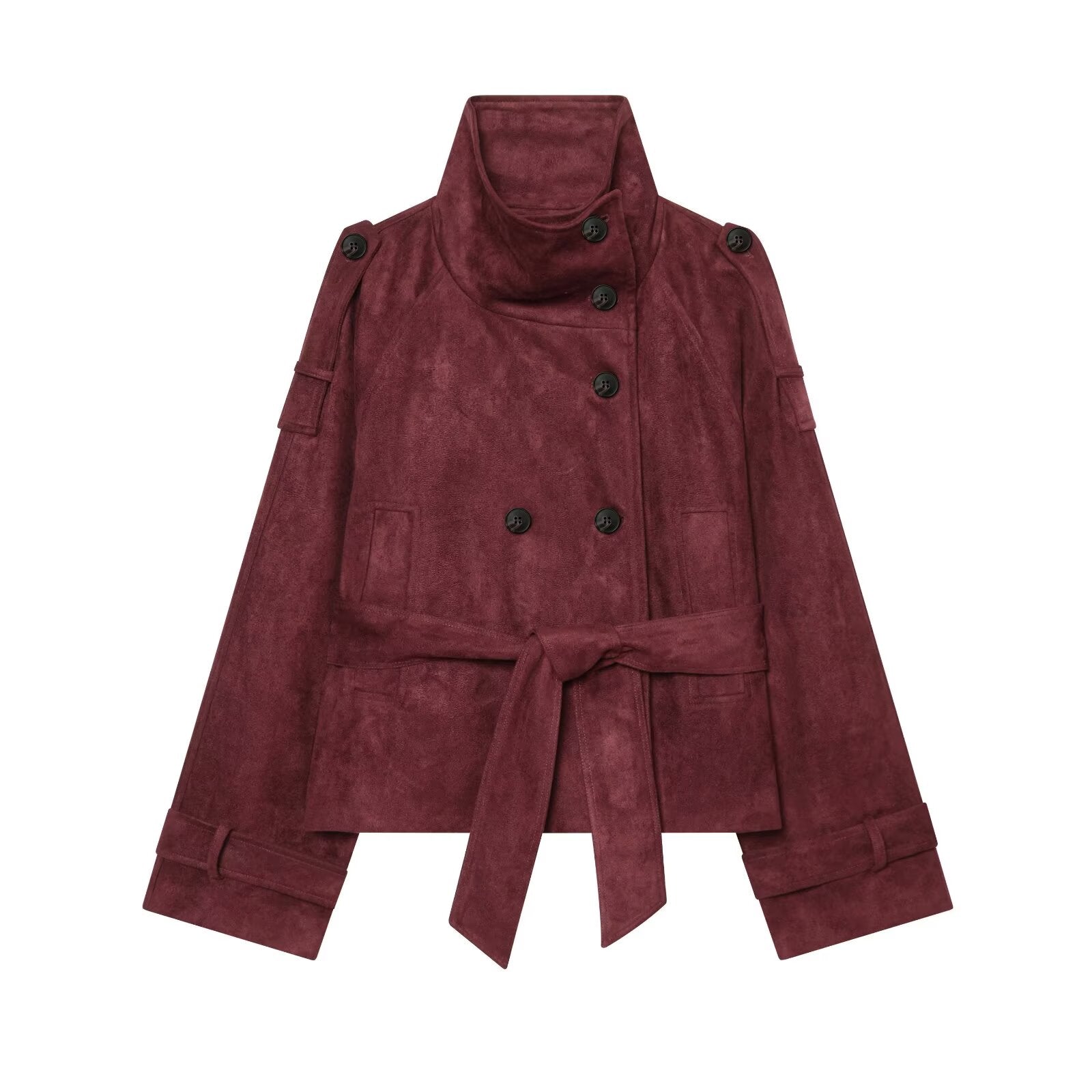 Women's with belt imitation suede jacket Coat