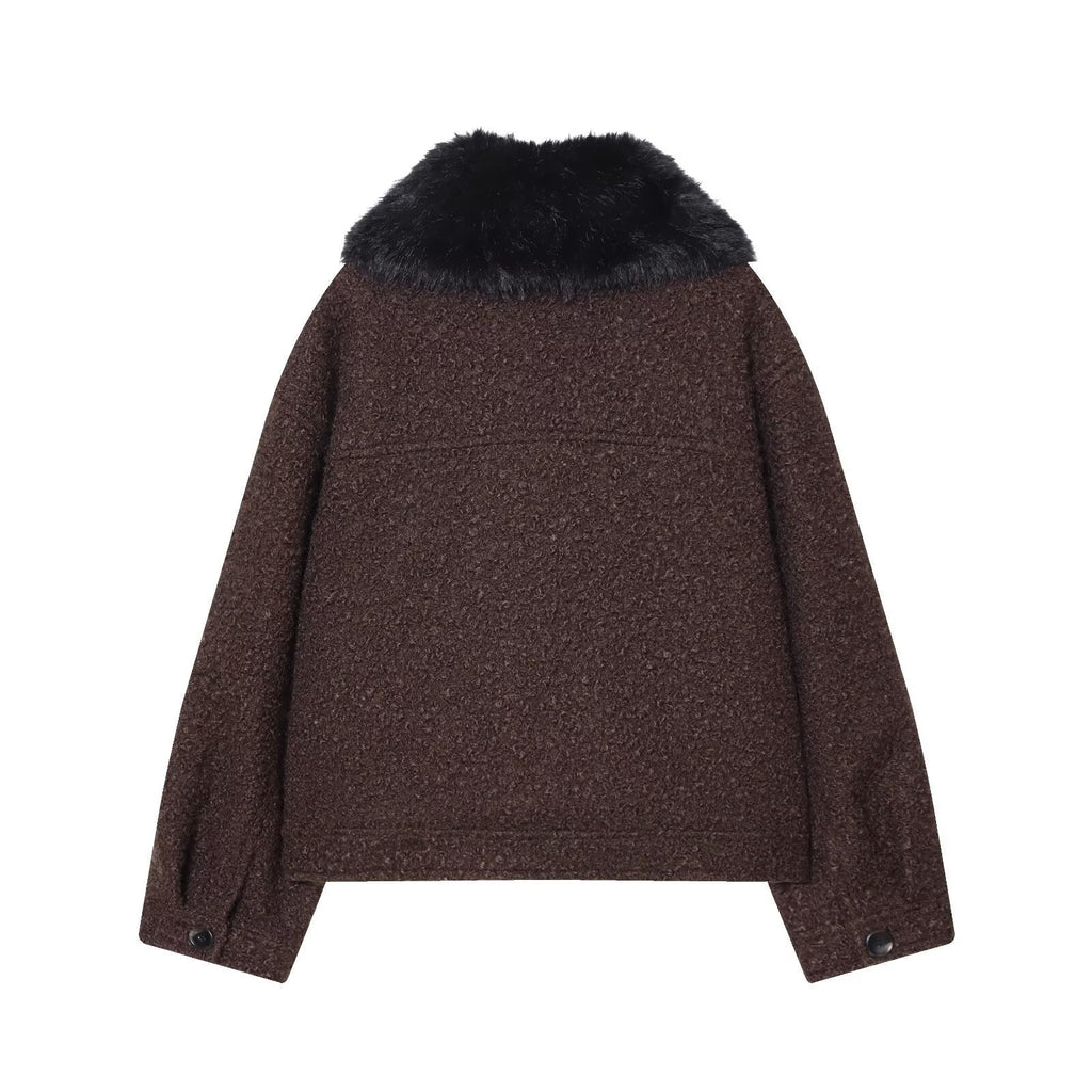 Women's new fur collar twill fabric jacket Coat
