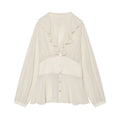 Women's waist cinching layered decorative V-neck shirt