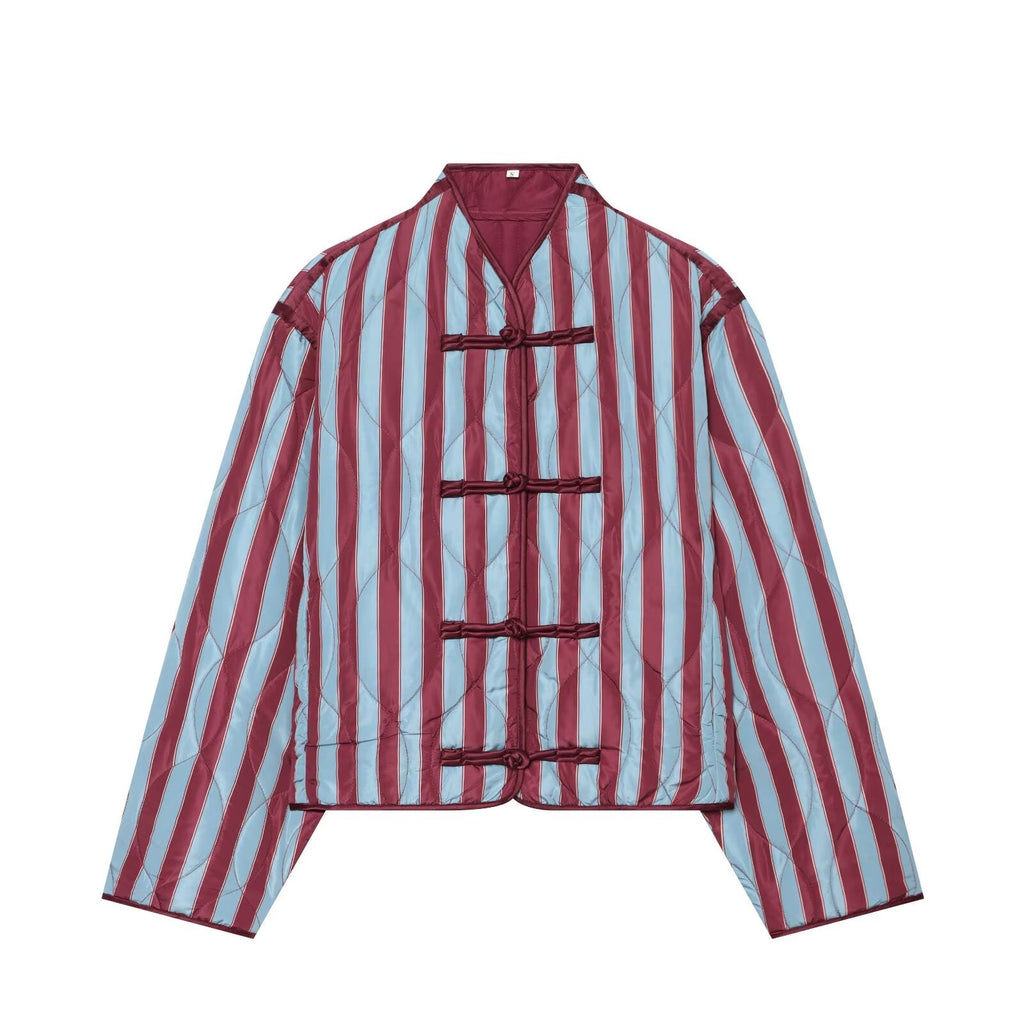 Women's striped rope buttoned cotton jacket Coat