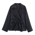 Women's New Fashion With Belt Short Double breasted Windbreaker Coat
