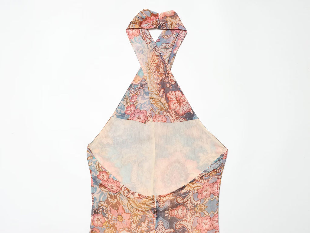 Women's chiffon printed halter neck dress
