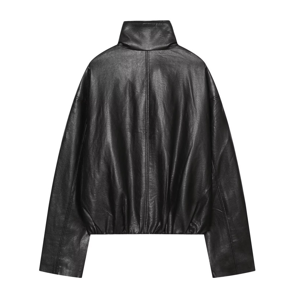 Women's bubble hem imitation leather oversized jacket