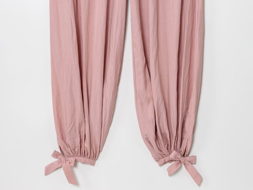 Women's new chic fashion bow decoration loose fluffy pants