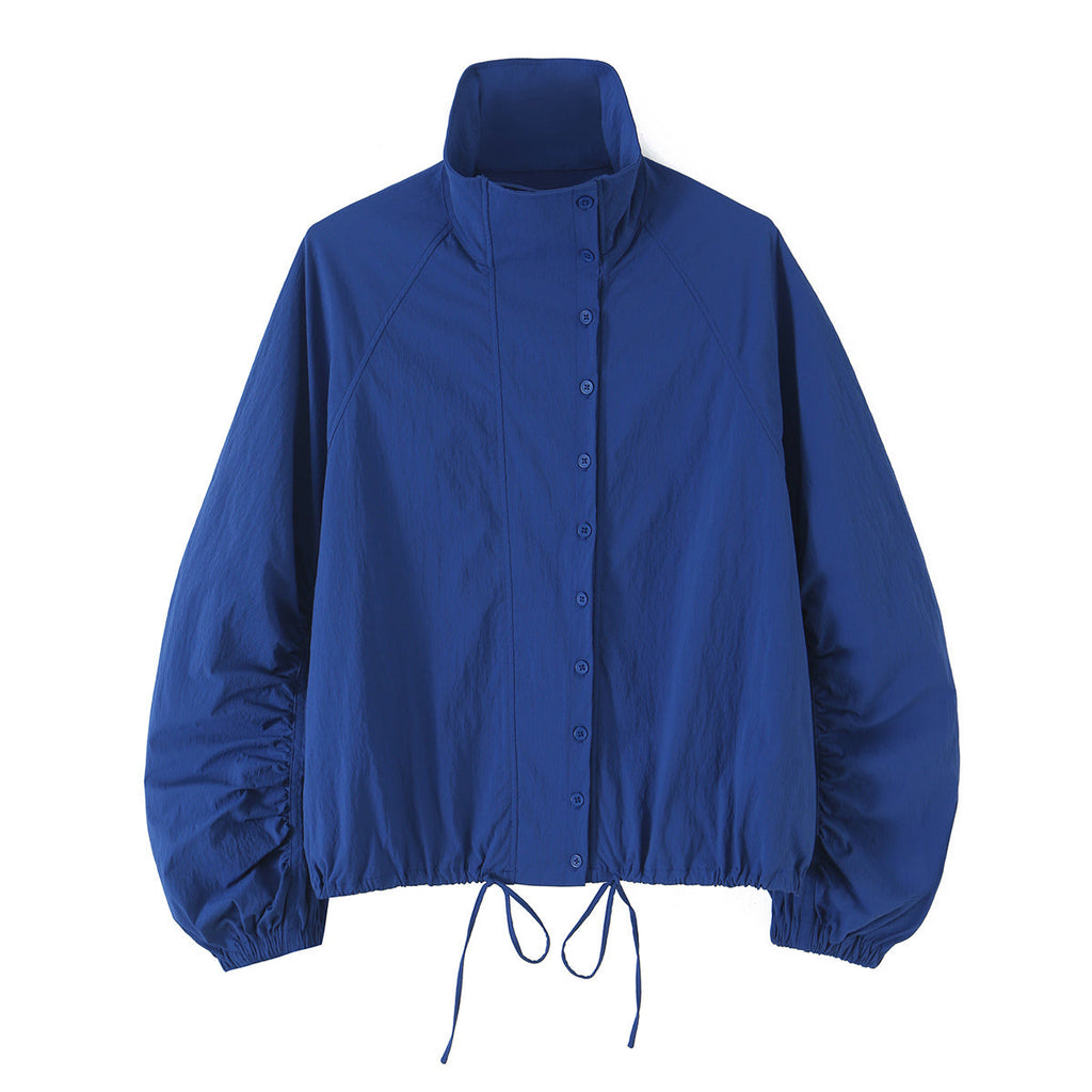 Women's pleated sleeve technology fabric buckle Coat