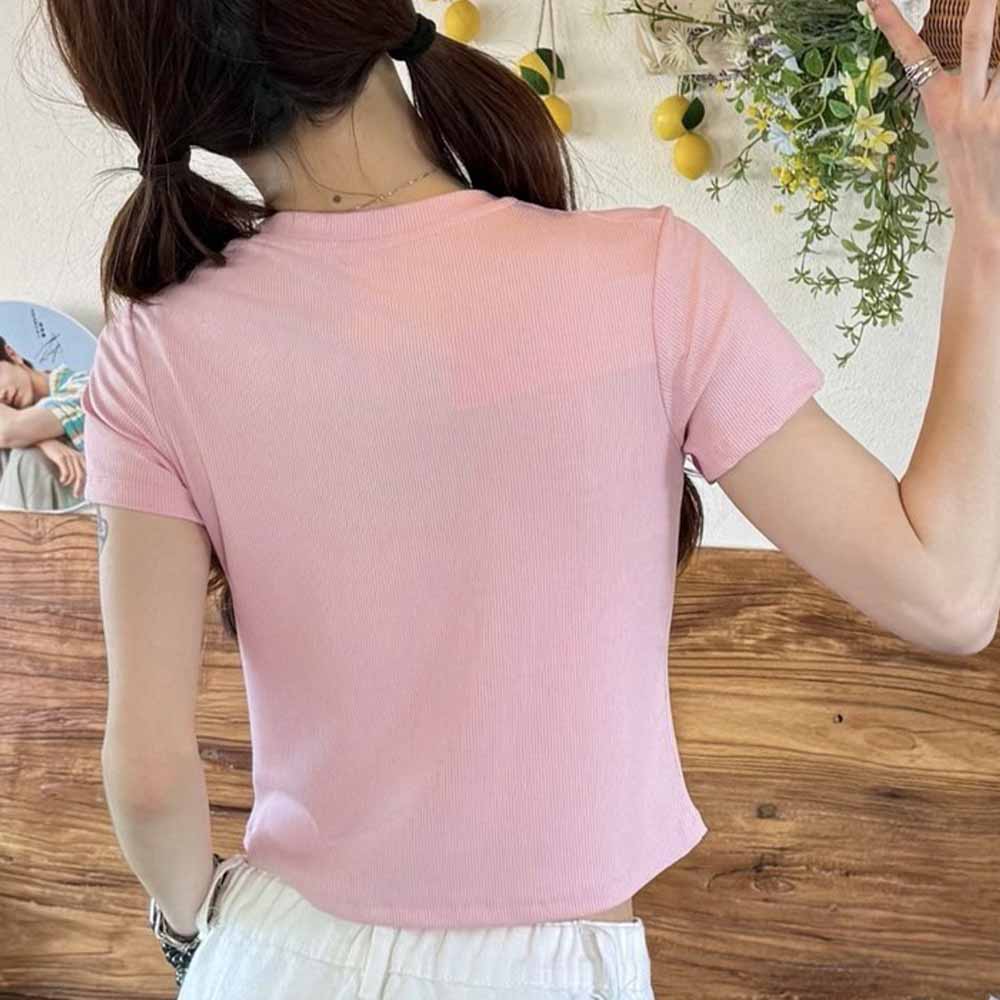 Women's New Threaded Round Neck Yoga Pilates Slim T-shirt