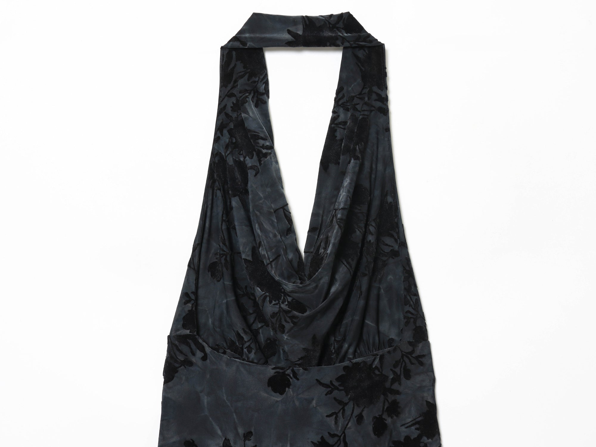 Women's New Flocking Printed Hanging Neck Midi Dress