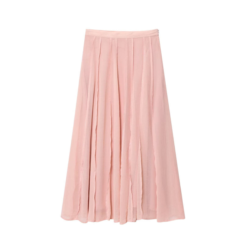 Women's chic fashion line decoration semi transparent MIDI skirt