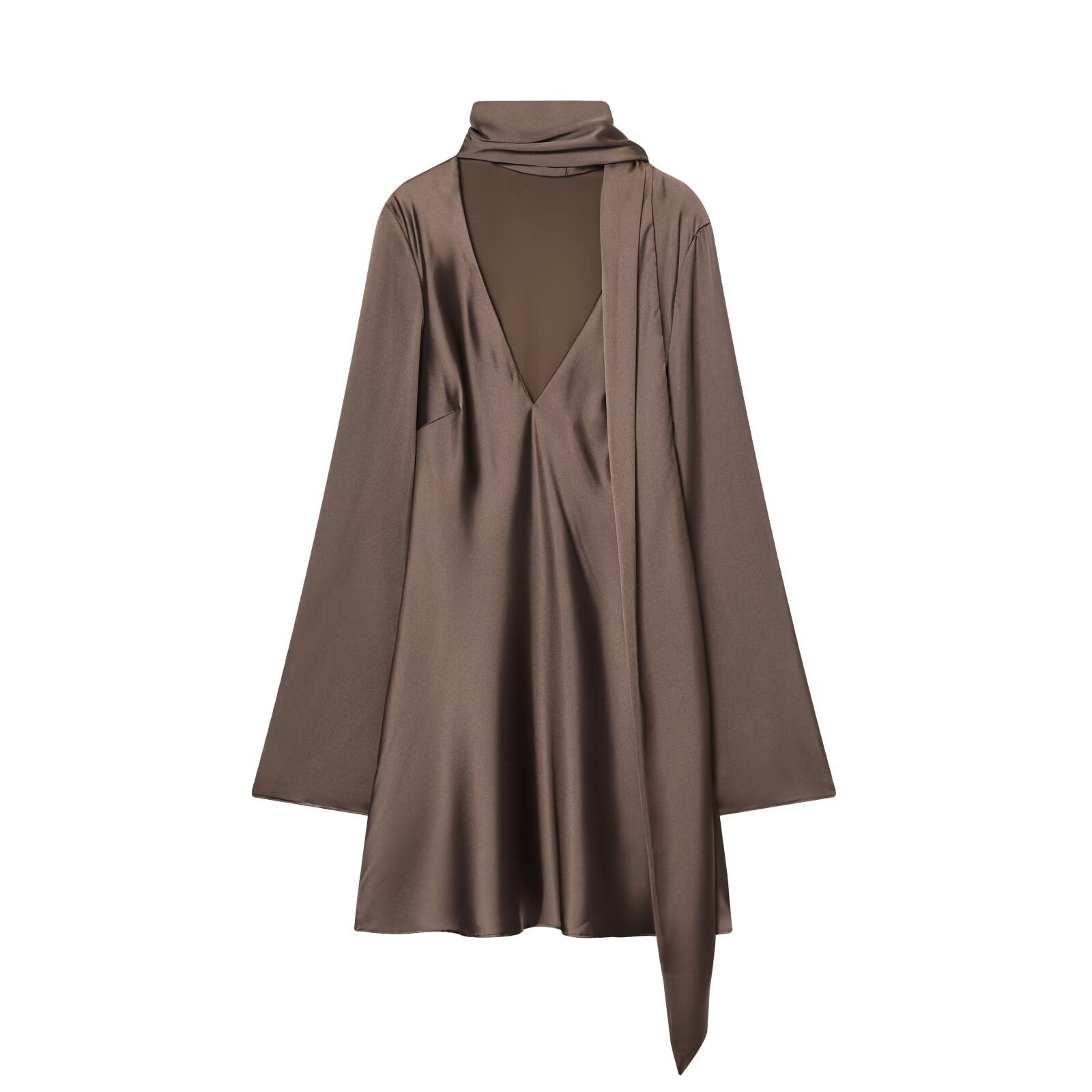 Women's new scarf decoration satin texture mini dress