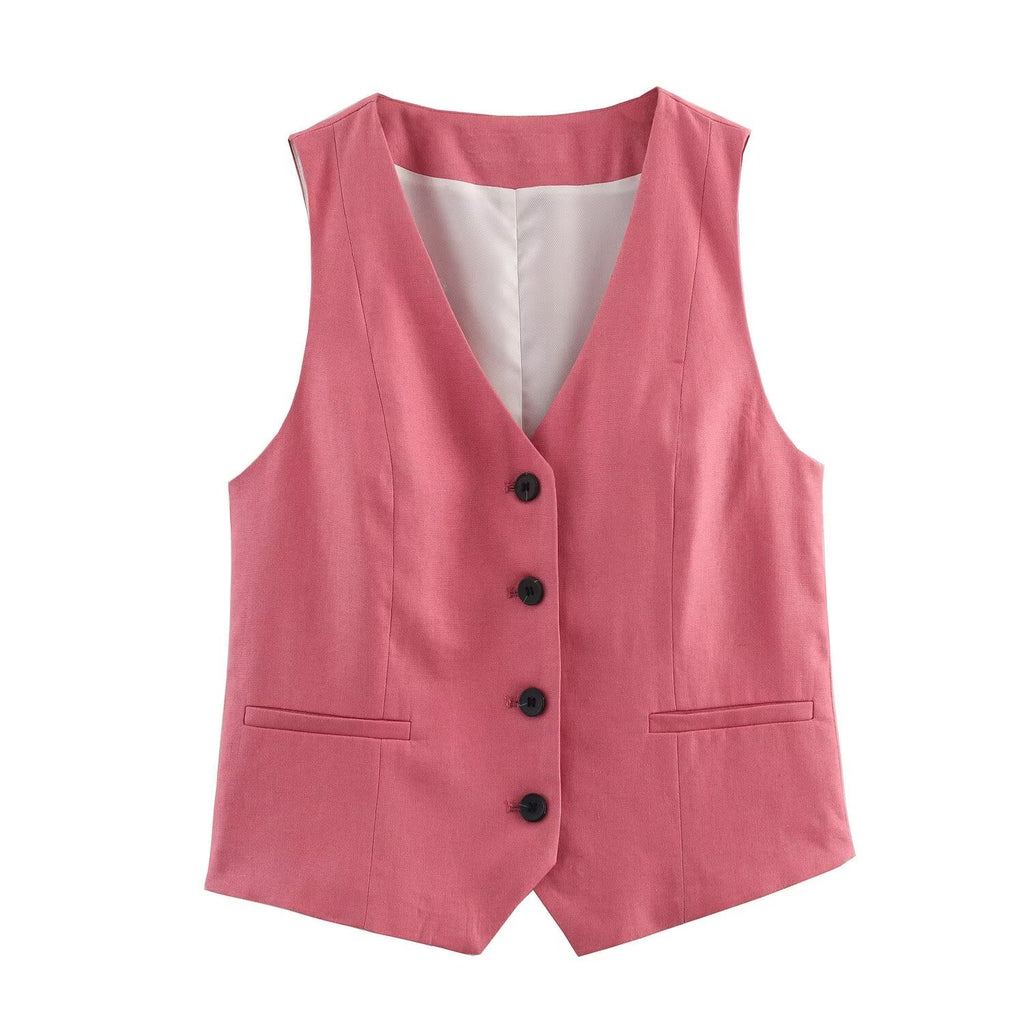 set woman 2 pieces2025 Fashion vest Vintage Female + Flax high waist shorts Women's suit