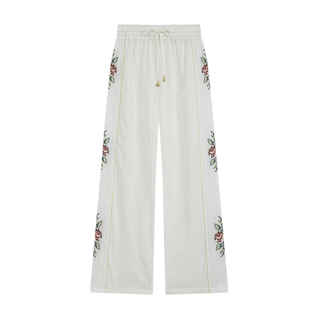 Women's side printed casual straight pants