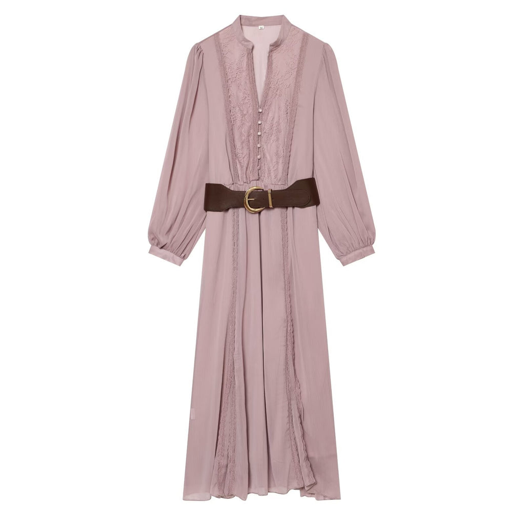 Women's patchwork waistband MIDI dress