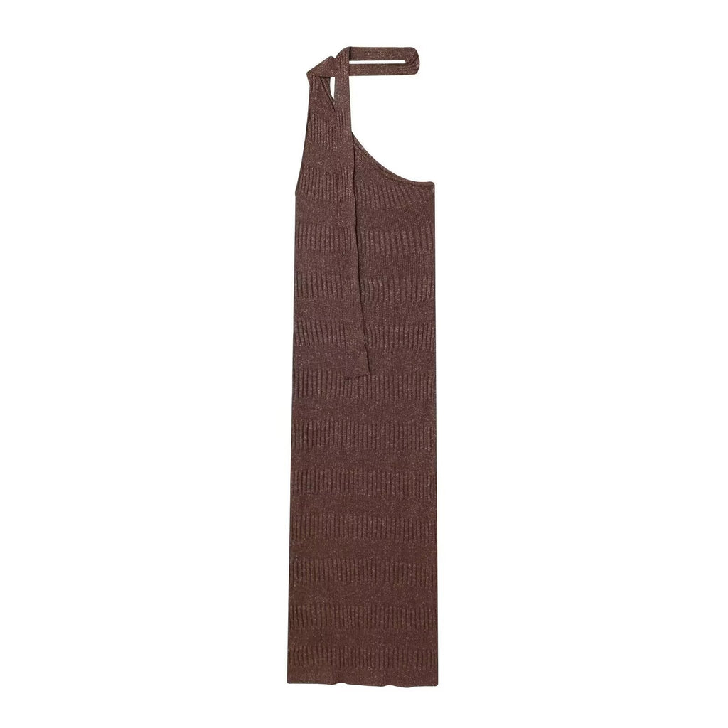 Women's New Fashion Scarf Decoration Asymmetric Knitted Midi Dress