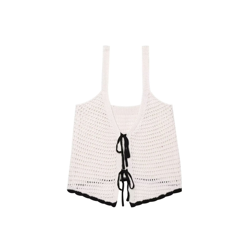 Women's new fashion bow Lace up decoration Slim crochet suspender top