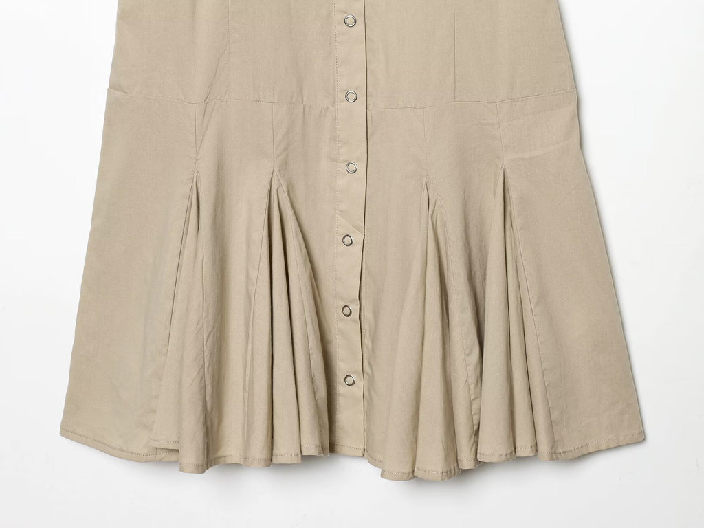 Women's slim shirt style pleated mini dress
