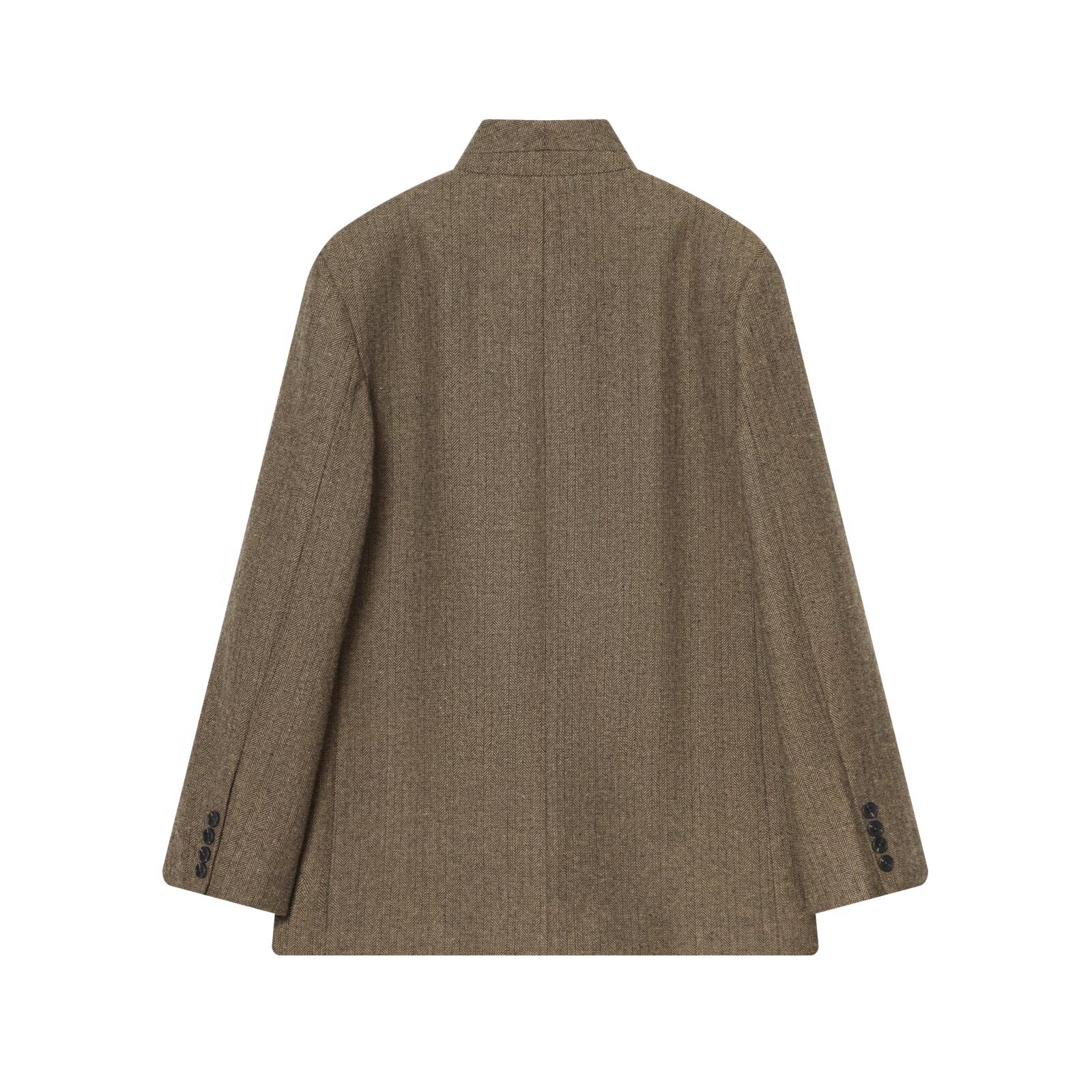 Women's loose stand collar herringbone diagonal Blazer Coat