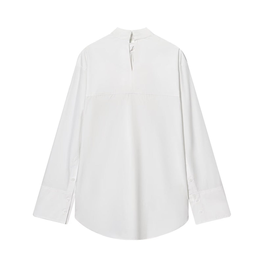 Women's 2026 loose bow decoration poplin shirt